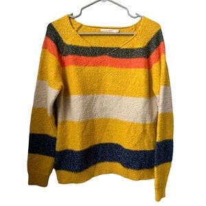 ELLISON Women’s Gold Ivory Orange Charcoal Gray Striped Boucle Sweater